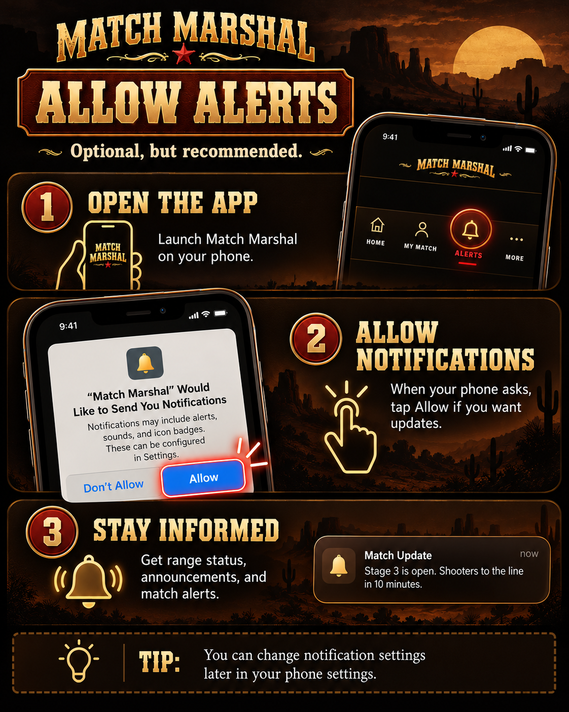 Visual instructions for enabling Match Marshal notifications